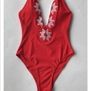 Never Worn! Halter, deep V one piece!